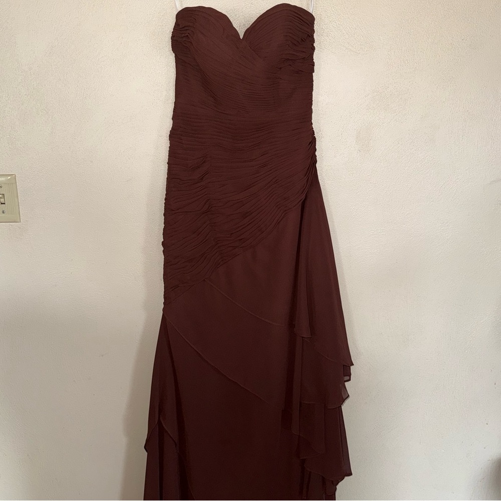 Formal Strapless Ruched Chocolate Brown Evening Dress Ruching Ruffles